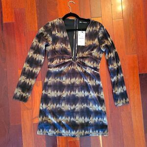 New Mini Zara Zip Back Lined Sexy V Neck Longsleeve Dress NWT